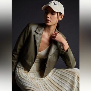 Anthropologie Avec Les Filles Cropped Faux Leather Jacket Green Lined (S)